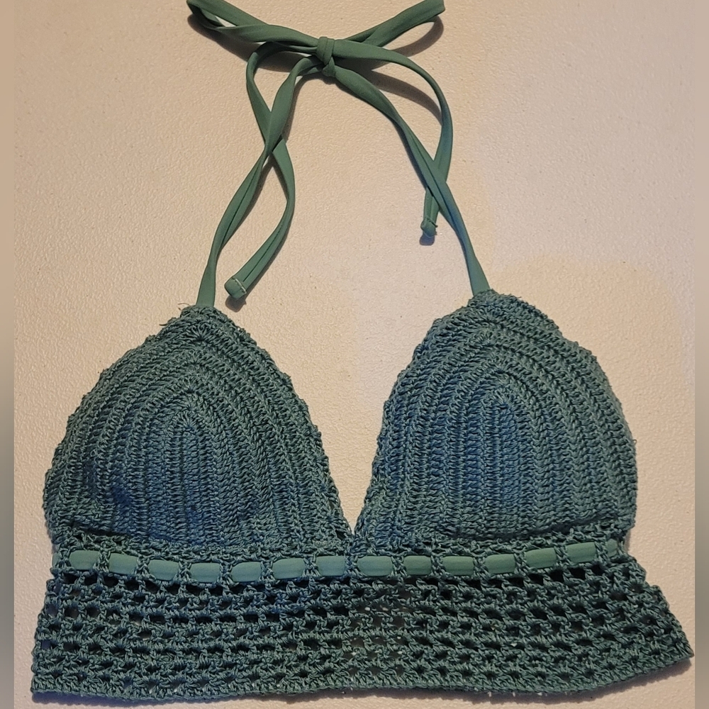 Teal Crochet Knit Cropped Top, Medium, Xhilaration